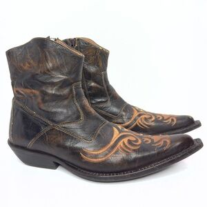 Ferrato Western Low Cut Ankle Boots Mens Cowboy Stitched Size 8 Pointed Toe